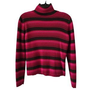 Petite Sophisticate LS Striped Ribbed Turtleneck Top | Like New | SP | Pink BRN